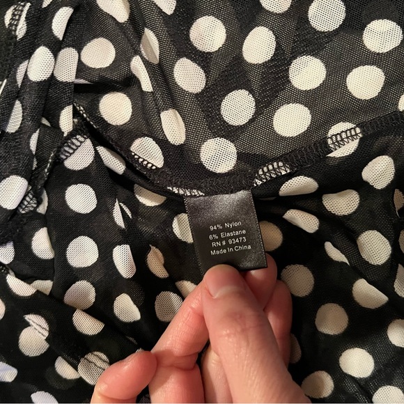 Pure Amici Sheer Black and White Polka Dot Top V neck size Small - Picture 5 of 5